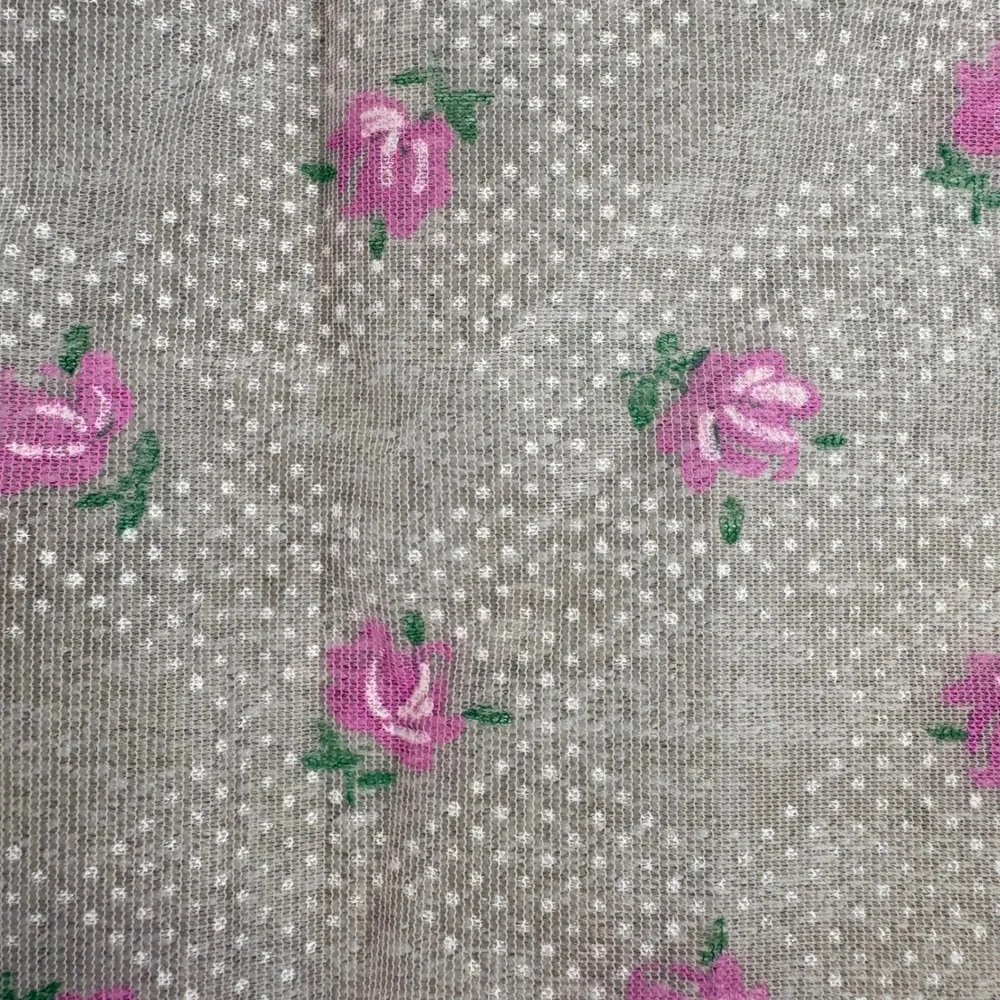 3 Vintage 70s Ruffle Mesh Curtain Valance Panels Pink Rose Floral Point Desprit